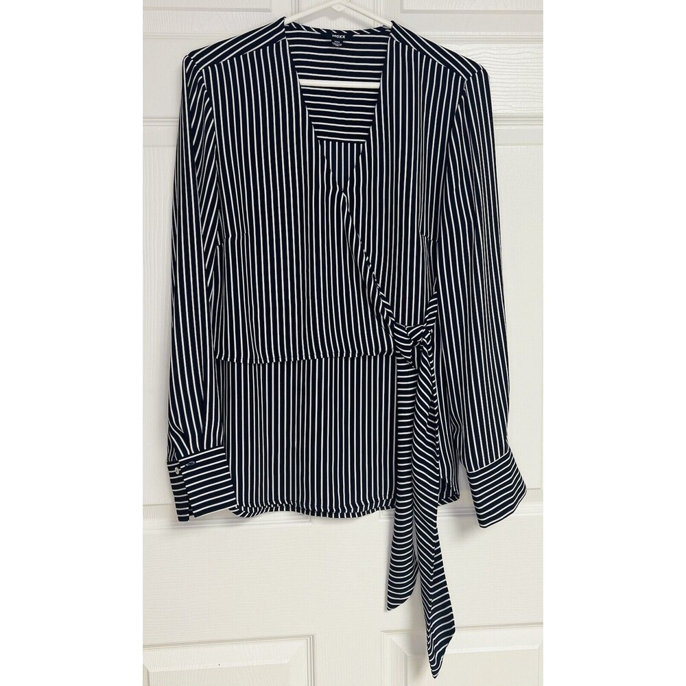 MEXX Women's Blue and White Striped Long Sleeve SZ M Wrap Dutch Brand